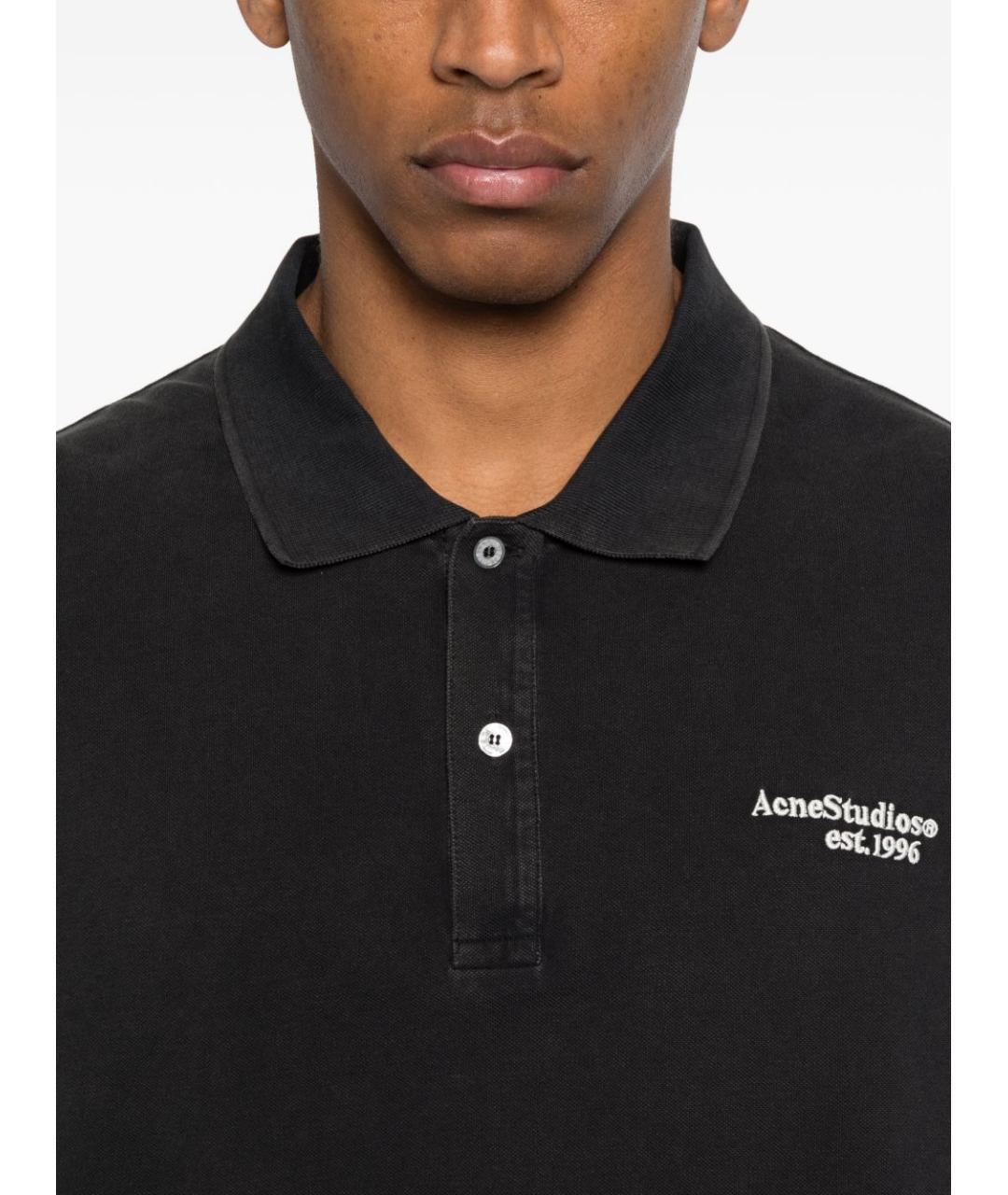 ACNE STUDIOS Черное хлопковое поло с коротким рукавом, фото 2