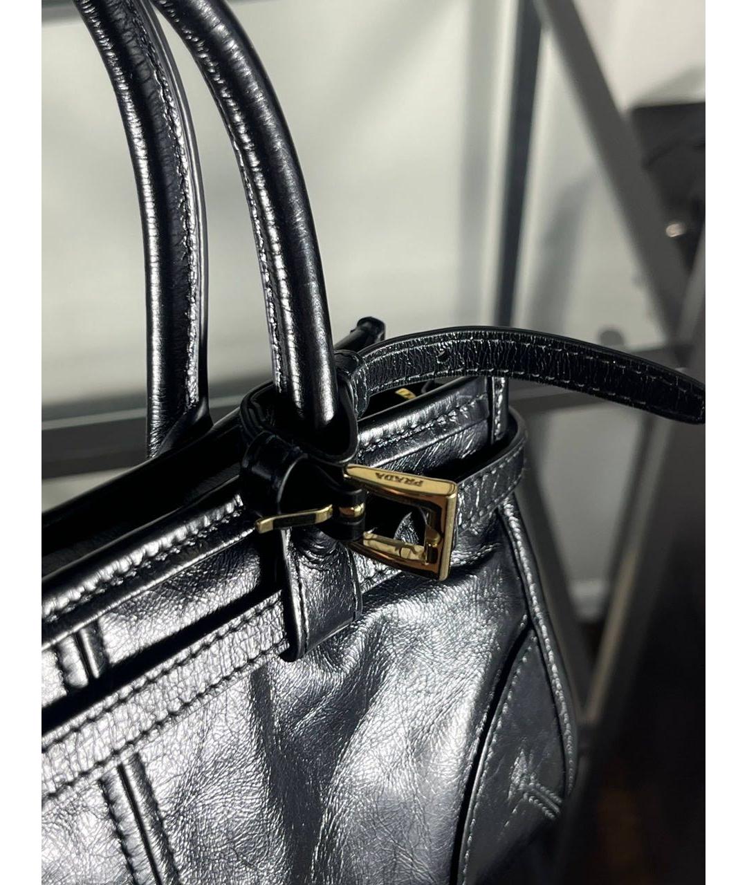 PRADA Черная кожаная сумка с короткими ручками, фото 5