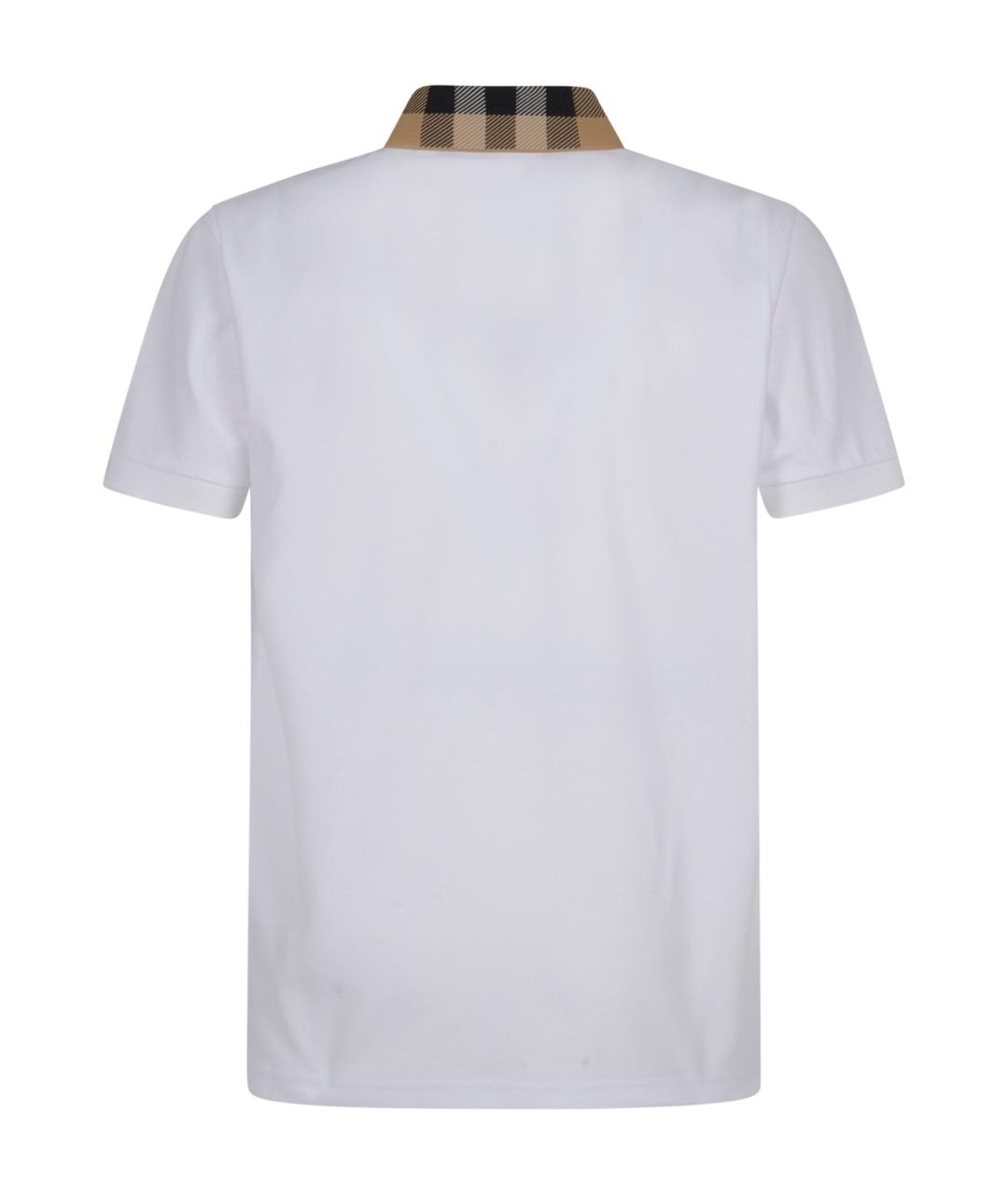 BURBERRY Белое хлопковое поло с коротким рукавом, фото 2
