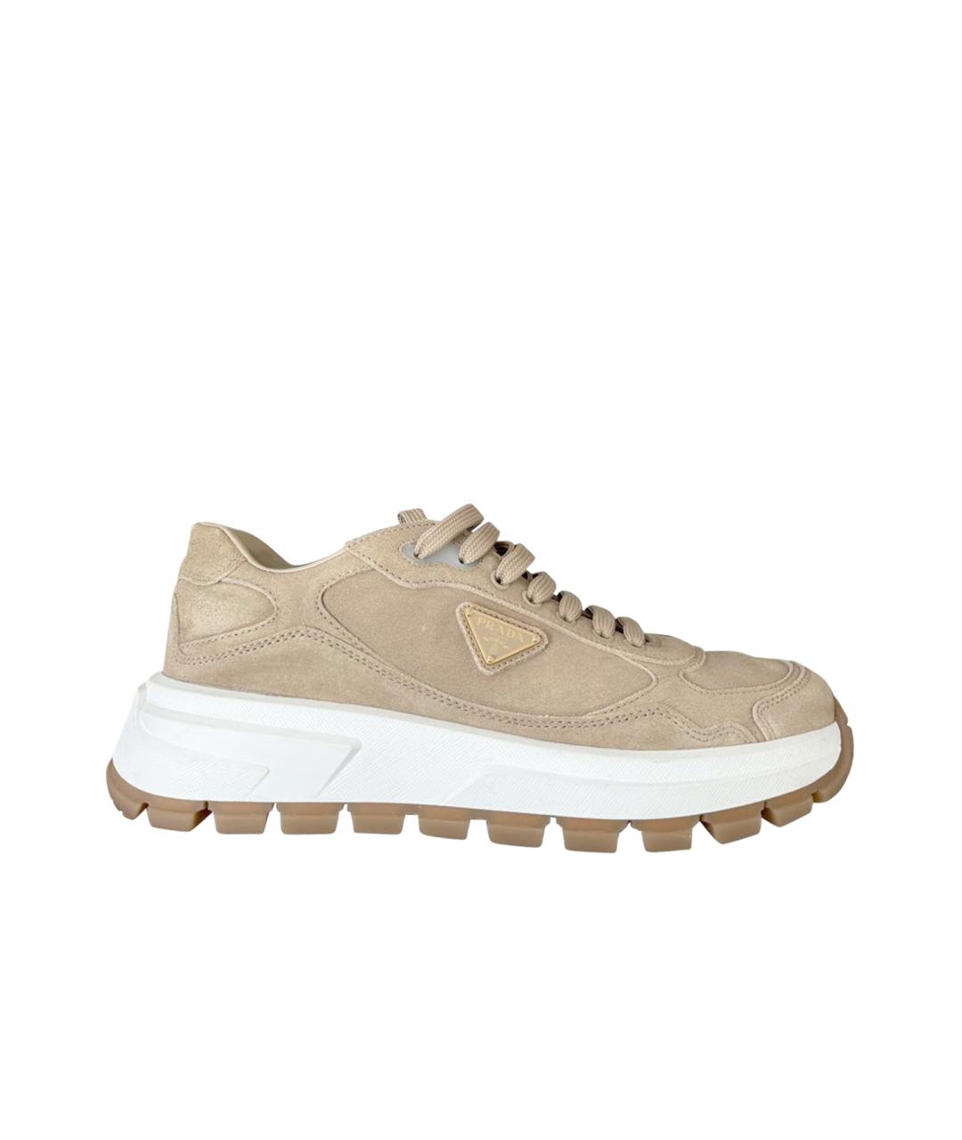 PRADA Бежевые замшевые кроссовки, фото 1