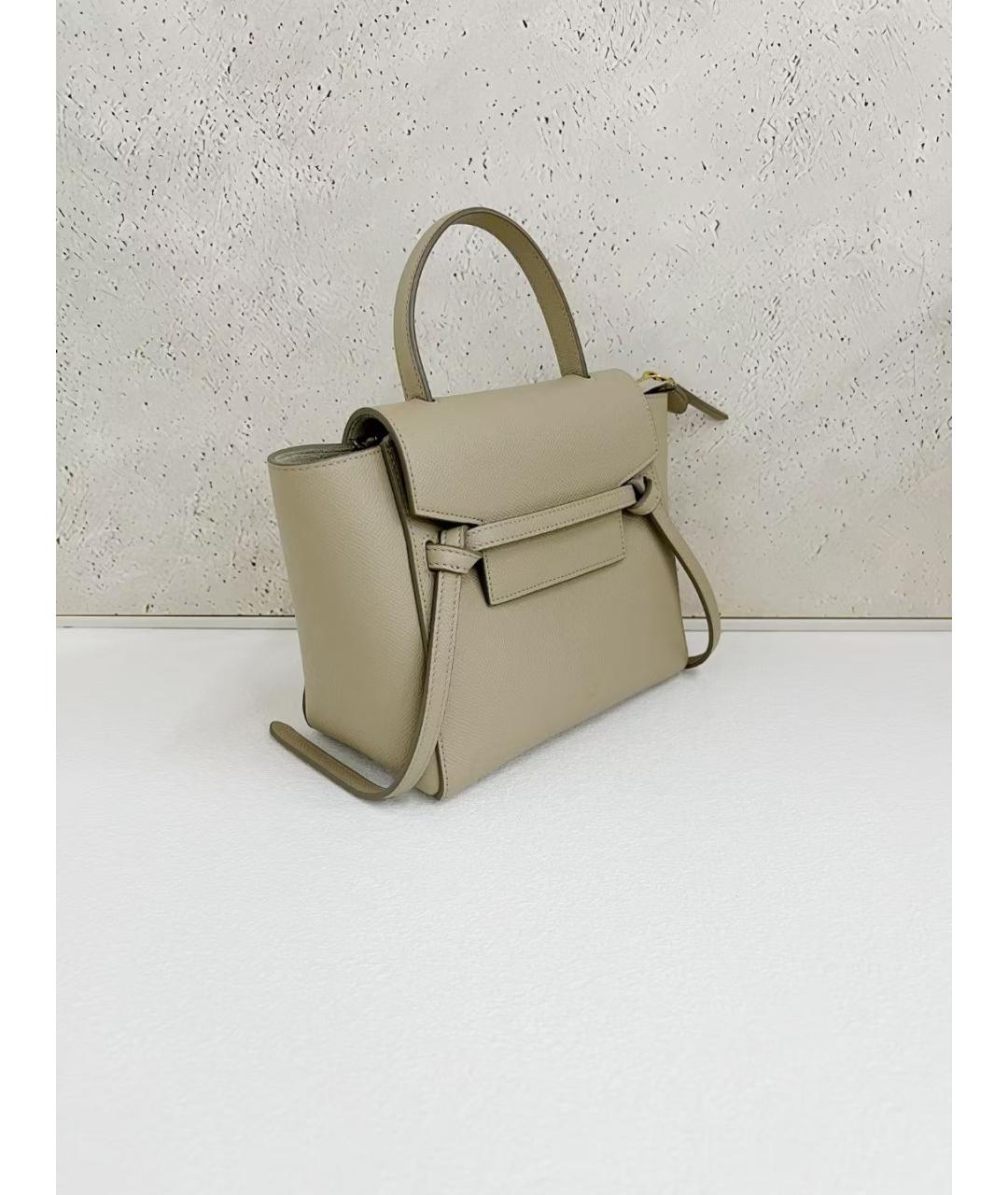 CELINE Бежевая кожаная сумка с короткими ручками, фото 3