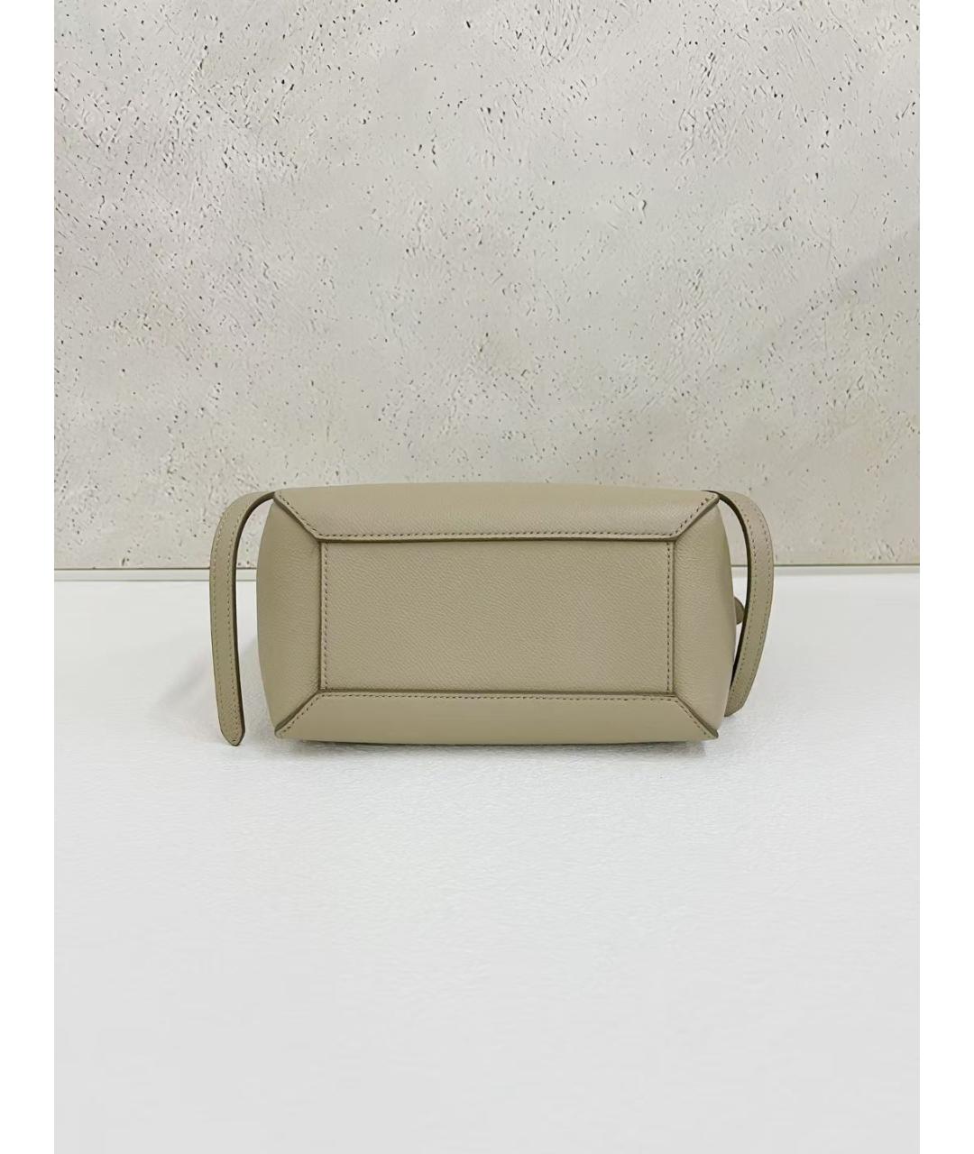 CELINE Бежевая кожаная сумка с короткими ручками, фото 5