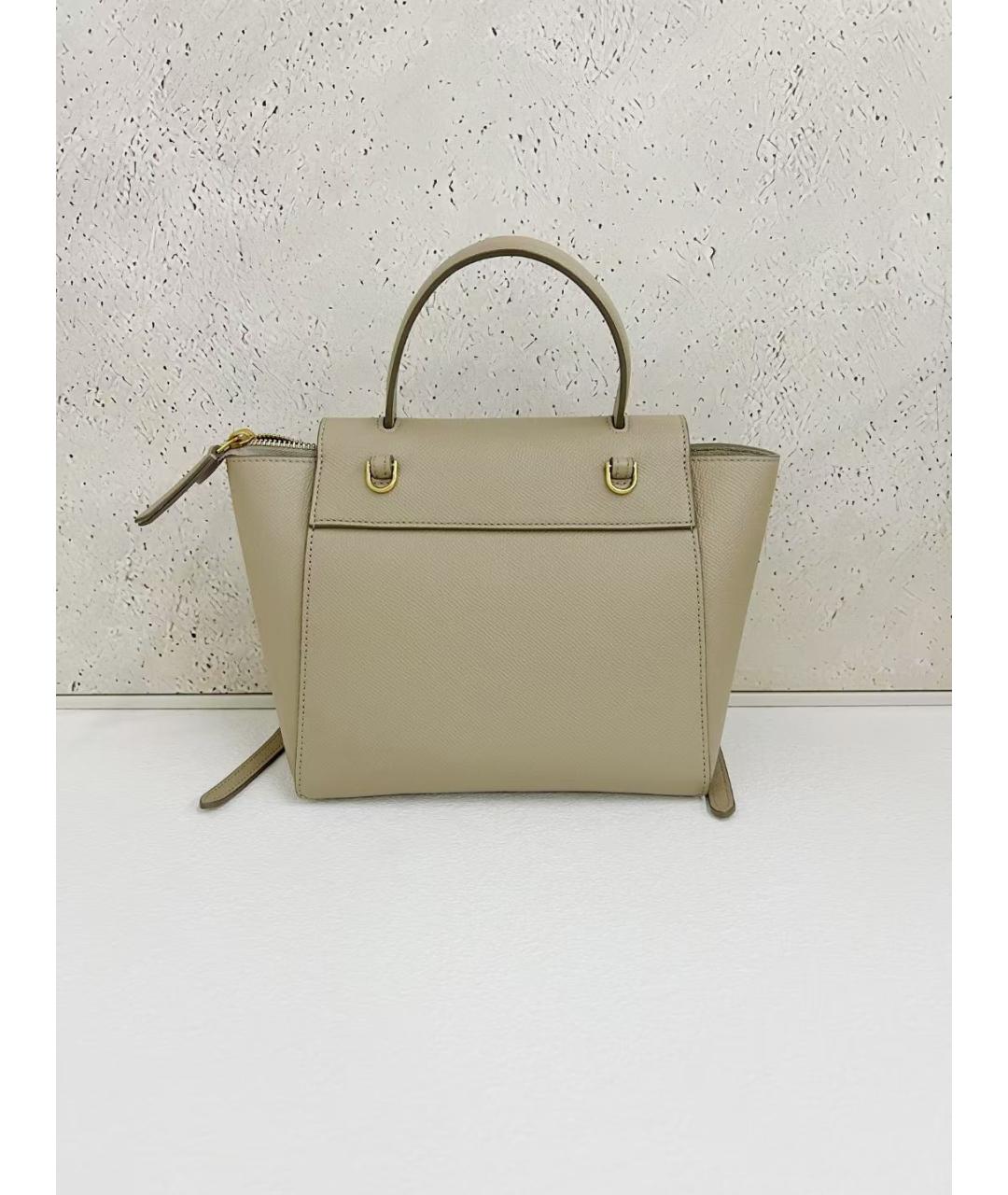 CELINE Бежевая кожаная сумка с короткими ручками, фото 2