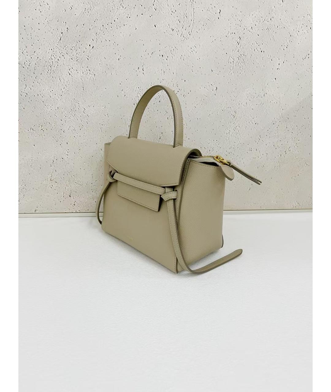 CELINE Бежевая кожаная сумка с короткими ручками, фото 4