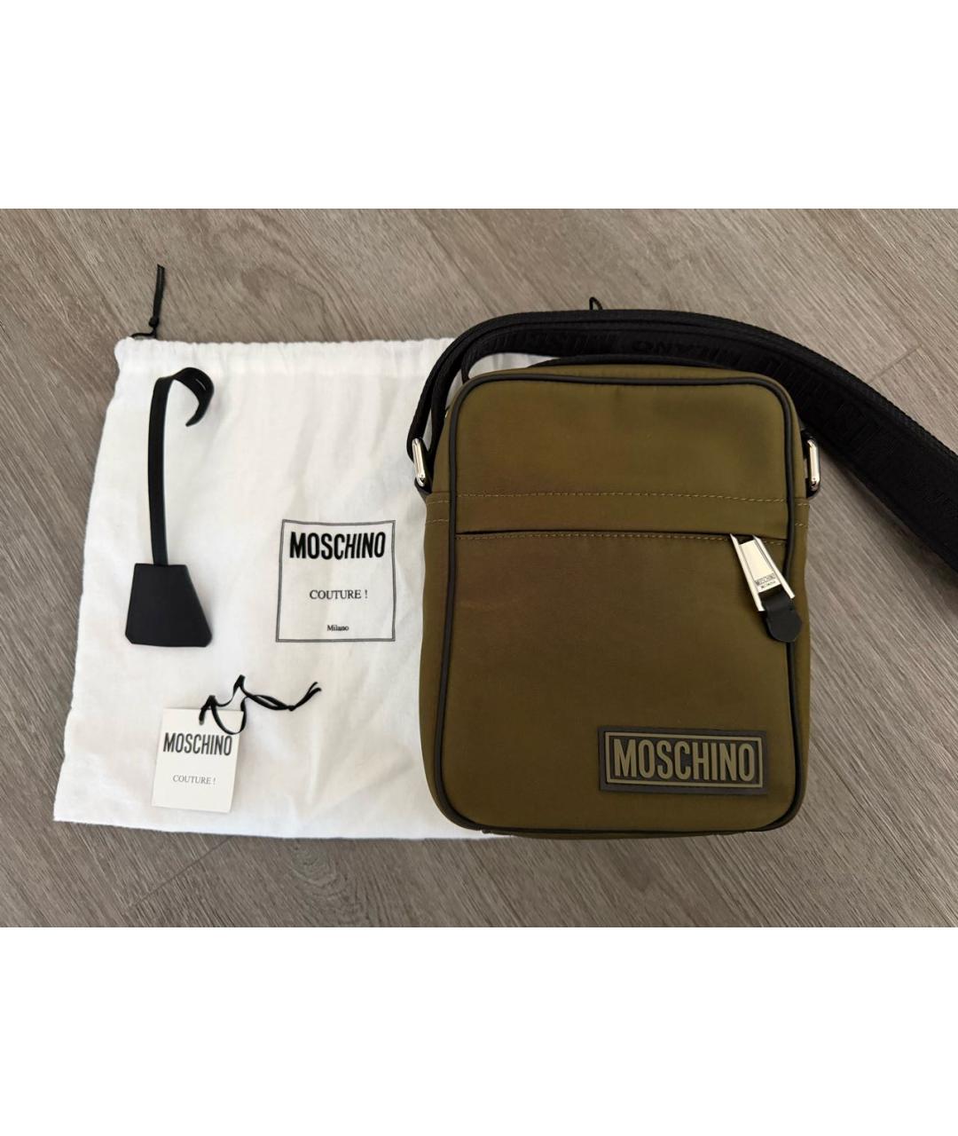 MOSCHINO Хаки тканевая сумка на плечо, фото 2