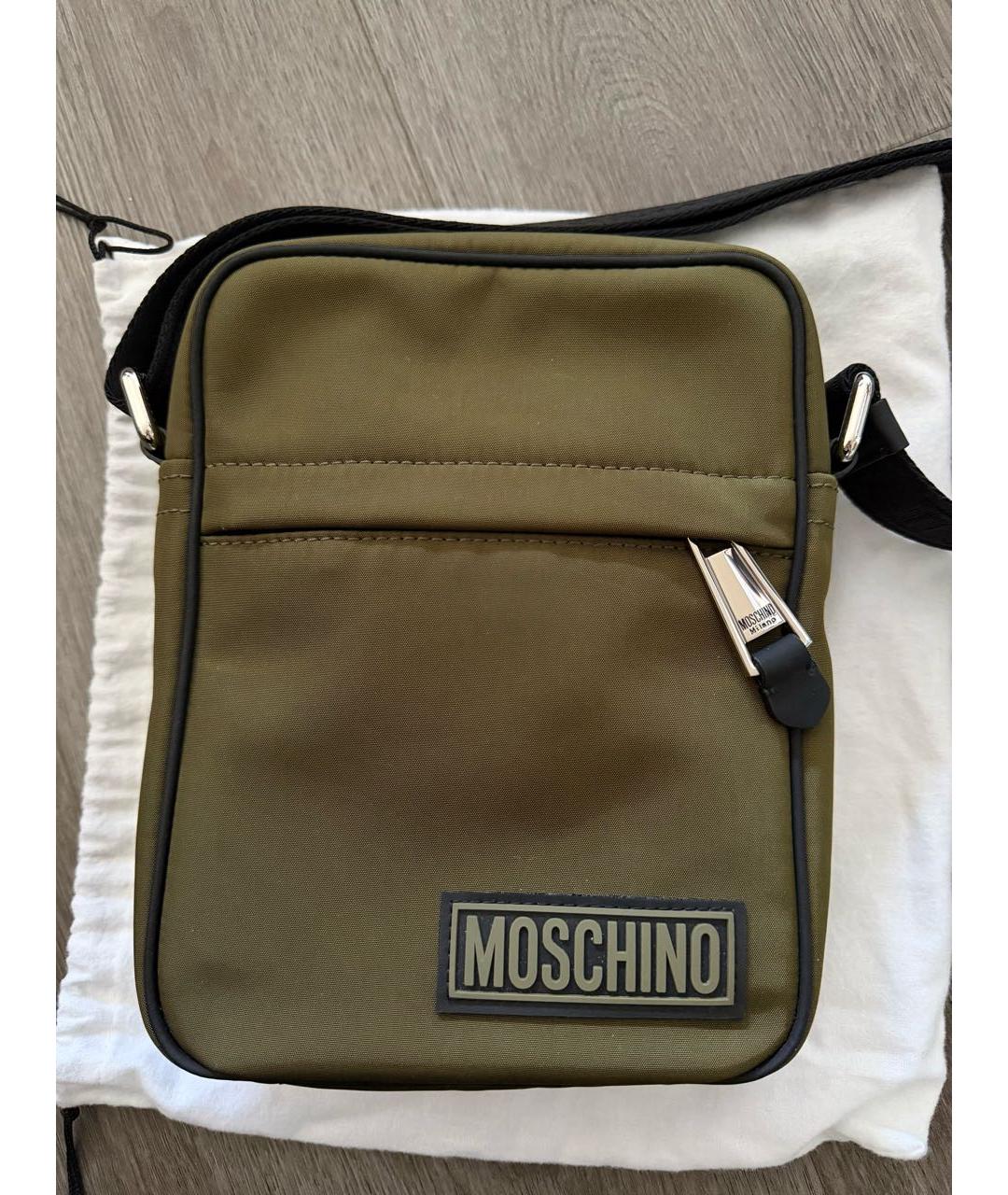 MOSCHINO Хаки тканевая сумка на плечо, фото 6