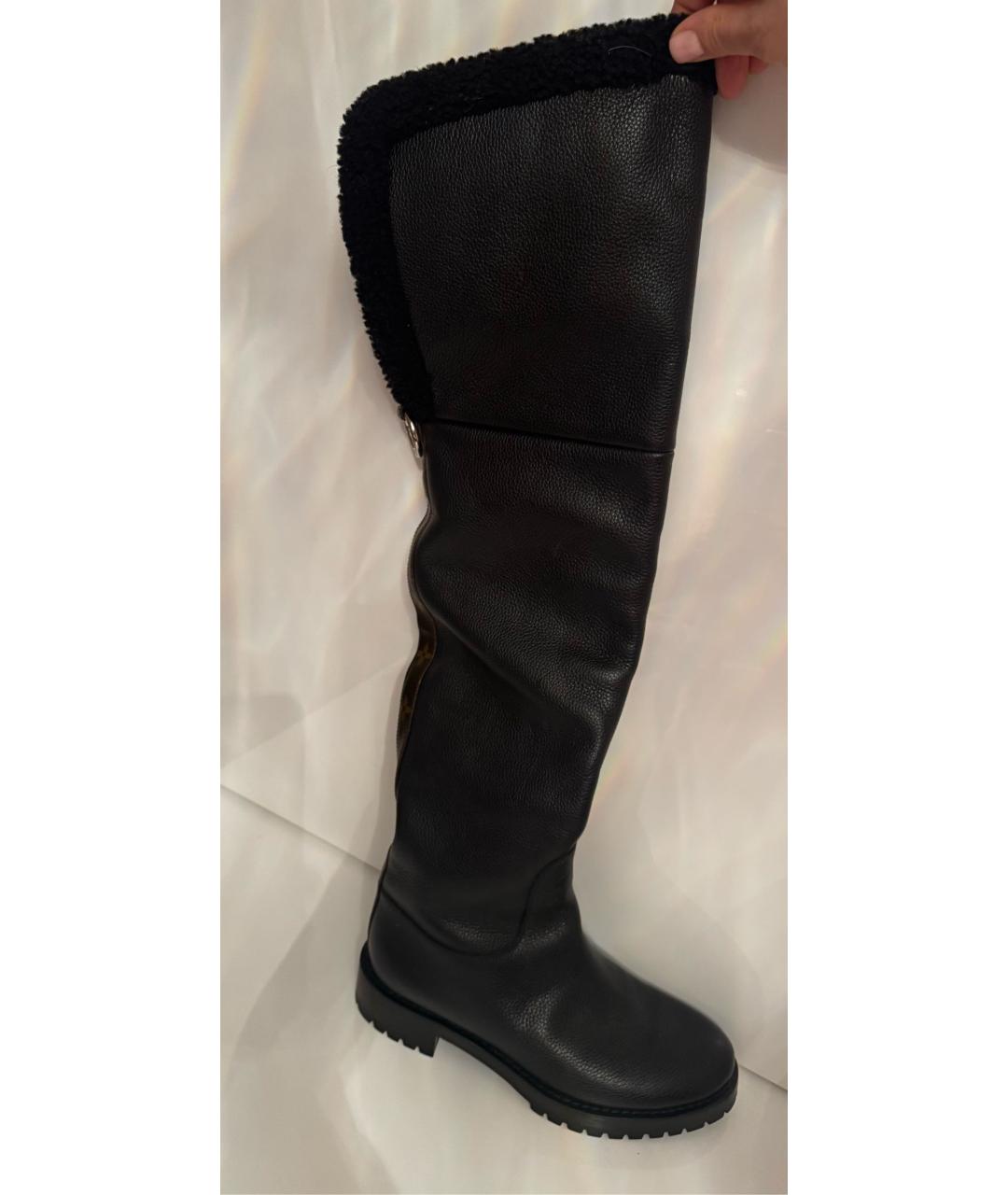 LOUIS VUITTON Черные кожаные ботфорты, фото 4