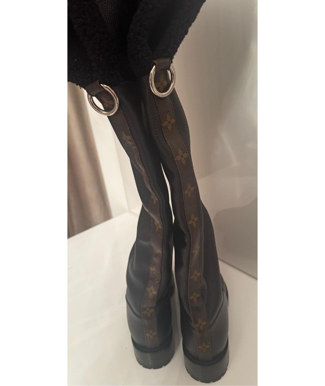 LOUIS VUITTON Черные кожаные ботфорты, фото 5