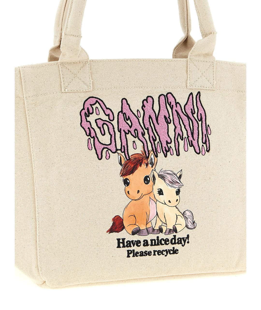 GANNI Бежевая хлопковая сумка тоут, фото 2