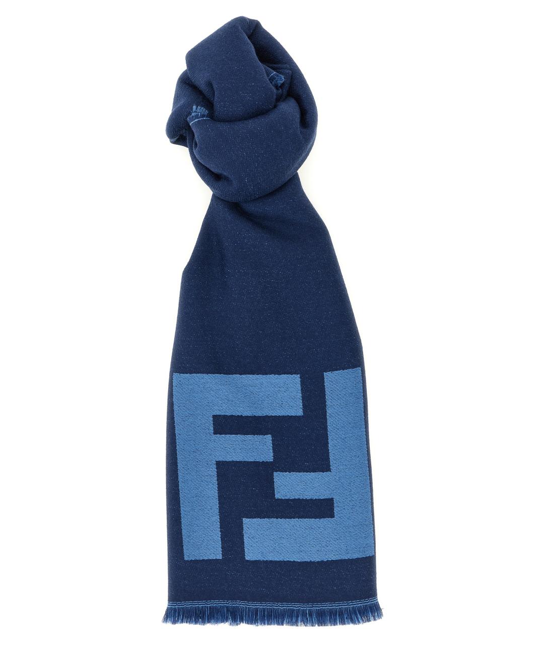 FENDI Синий шерстяной шарф, фото 1