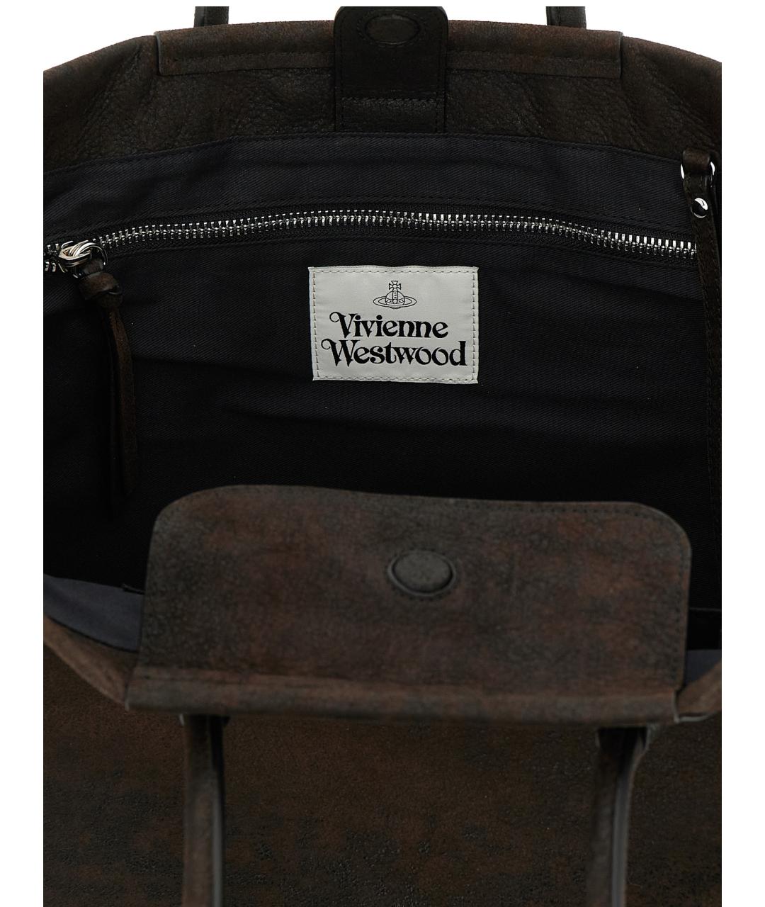 VIVIENNE WESTWOOD Коричневая кожаная сумка тоут, фото 4