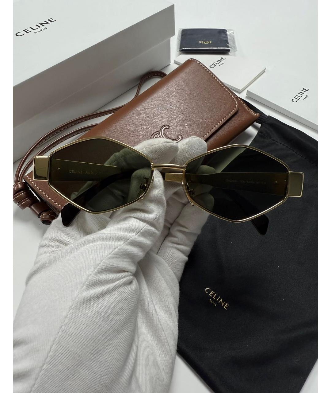 CELINE Золотые металлические солнцезащитные очки, фото 3