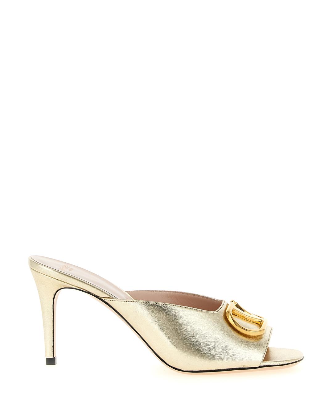 VALENTINO Золотые кожаные босоножки, фото 1