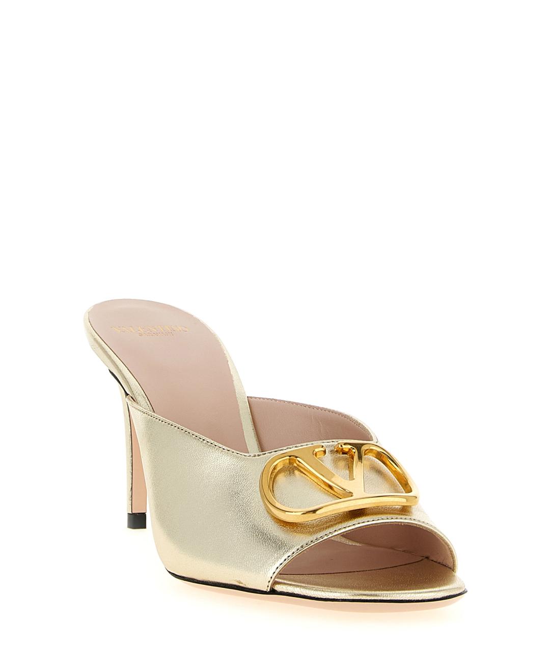 VALENTINO Золотые кожаные босоножки, фото 2