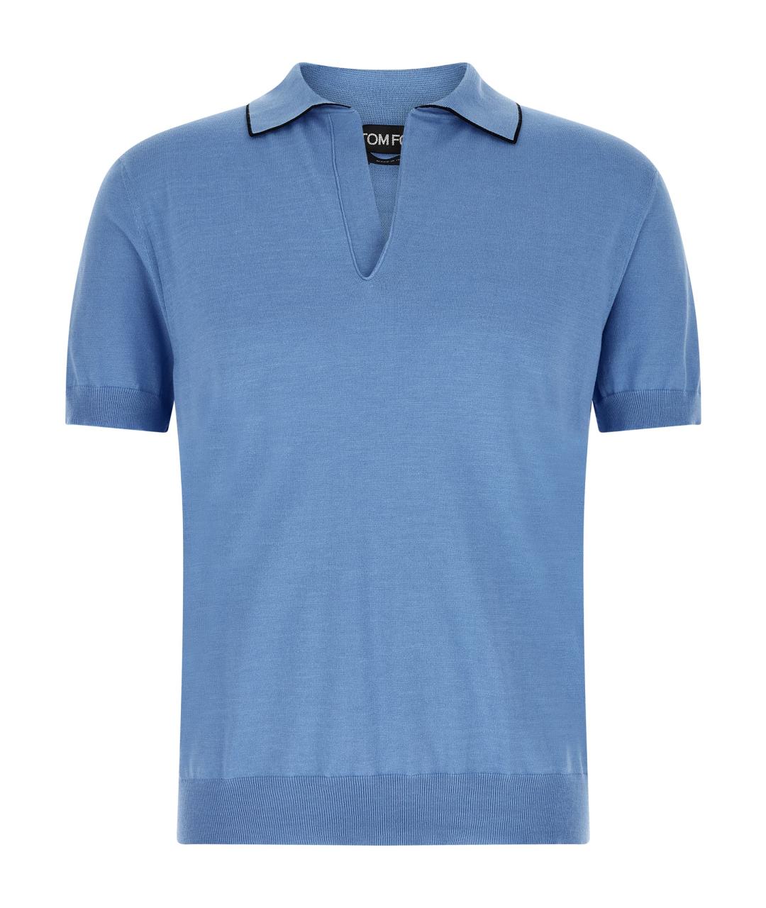 TOM FORD Голубое хлопковое поло с коротким рукавом, фото 1