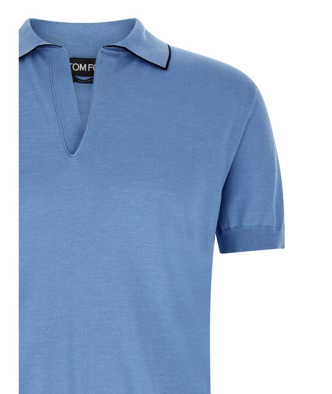 TOM FORD Голубое хлопковое поло с коротким рукавом, фото 3