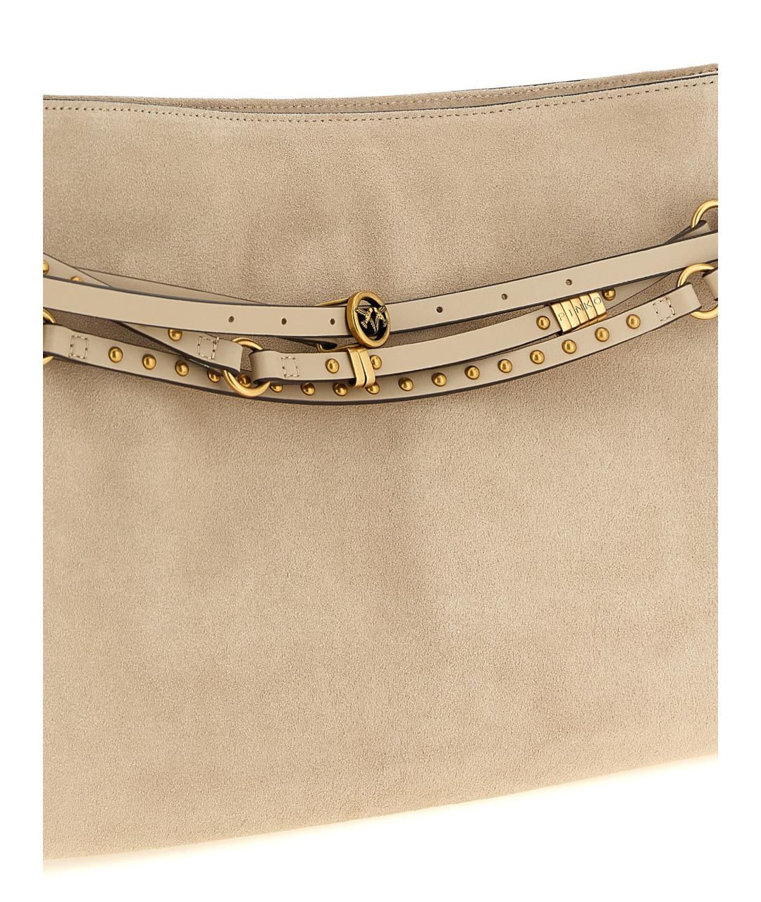 PINKO Бежевая кожаная сумка через плечо, фото 3