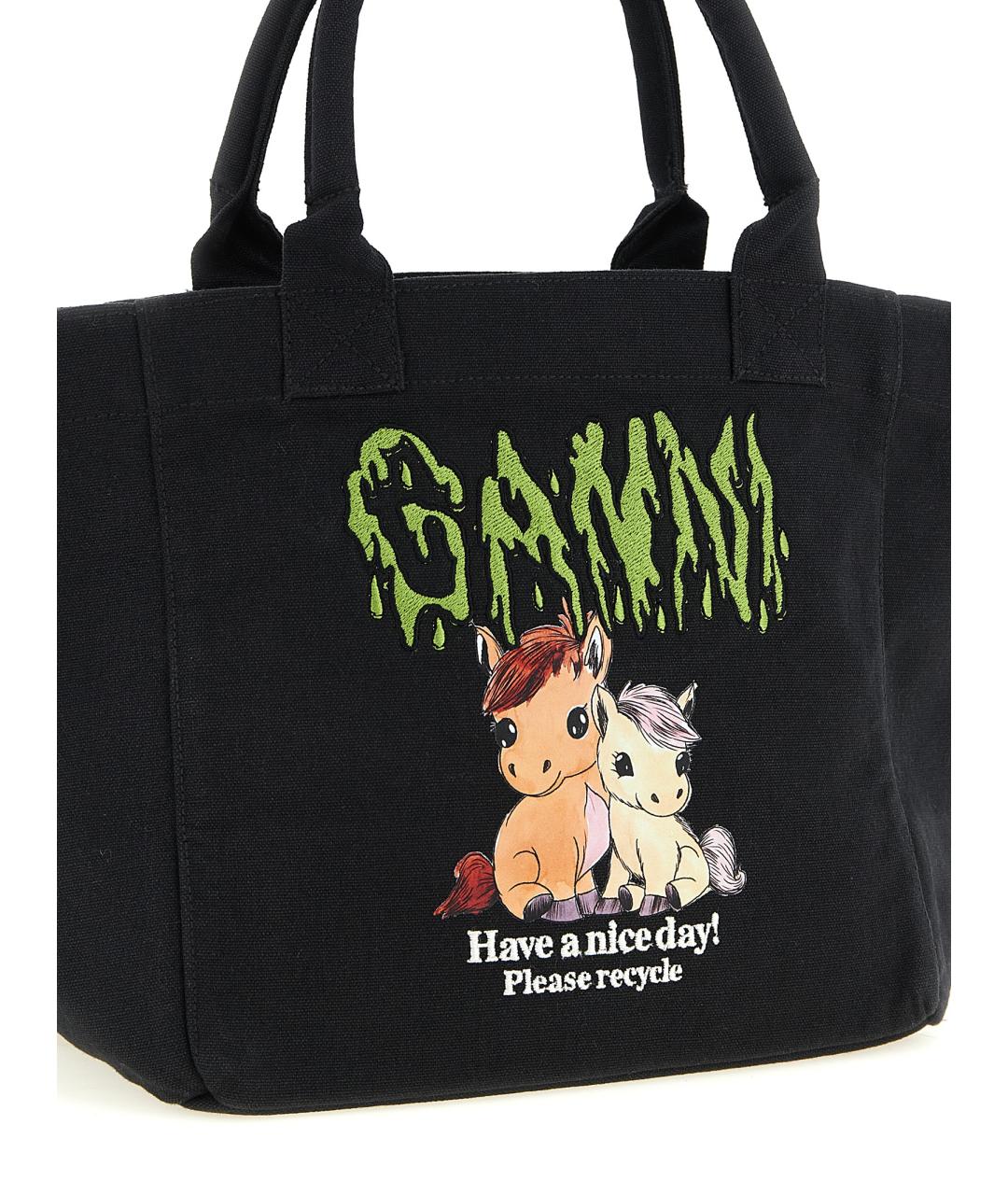 GANNI Черная хлопковая сумка тоут, фото 3