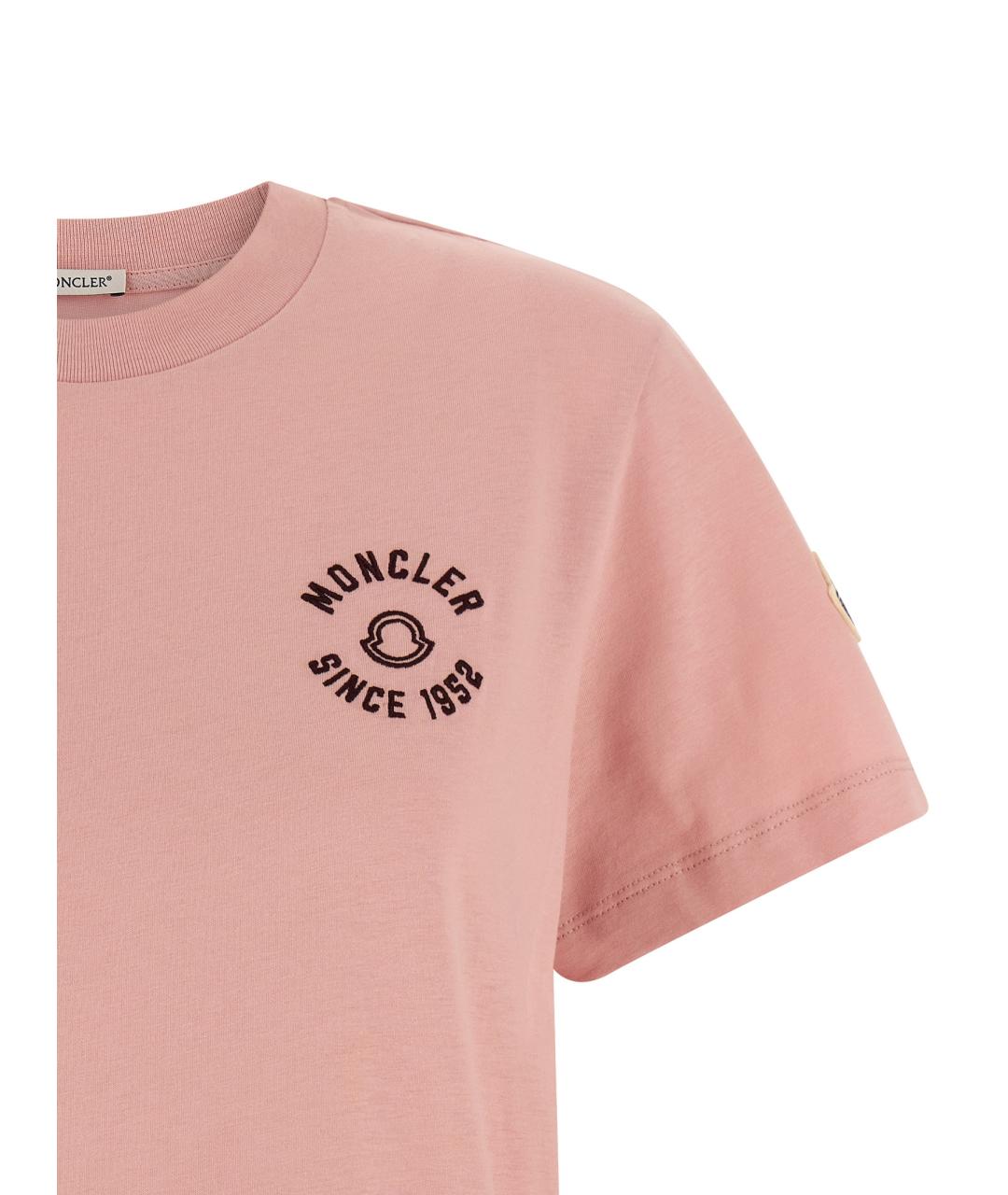 MONCLER Розовая хлопковая футболка, фото 3