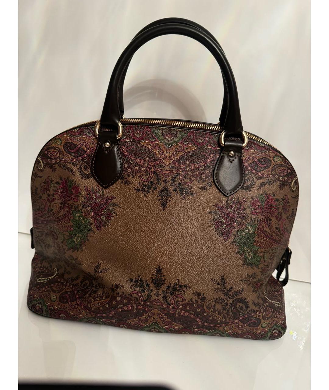 ETRO Коричневая кожаная сумка с короткими ручками, фото 5