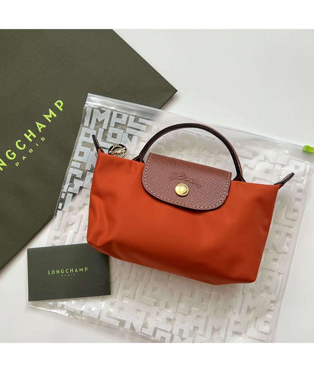 LONGCHAMP Оранжевая кожаная сумка с короткими ручками, фото 5