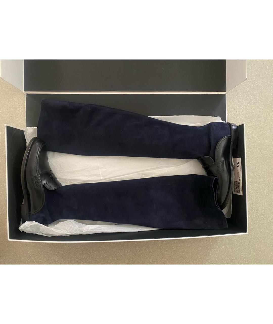 LOEWE Темно-синие кожаные ботфорты, фото 7