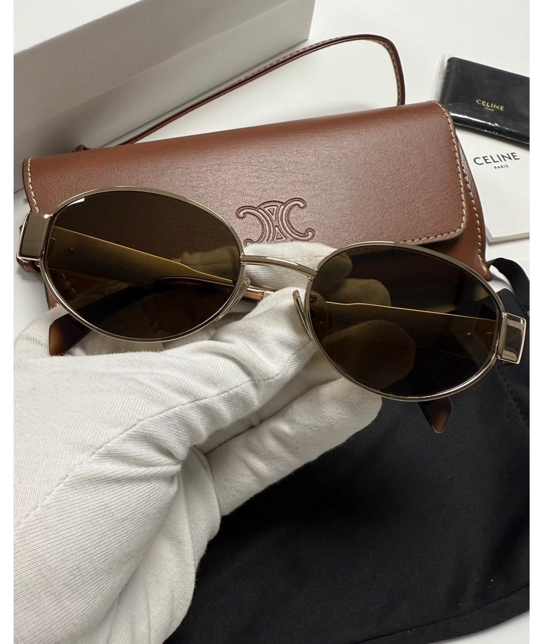 CELINE Золотые металлические солнцезащитные очки, фото 3