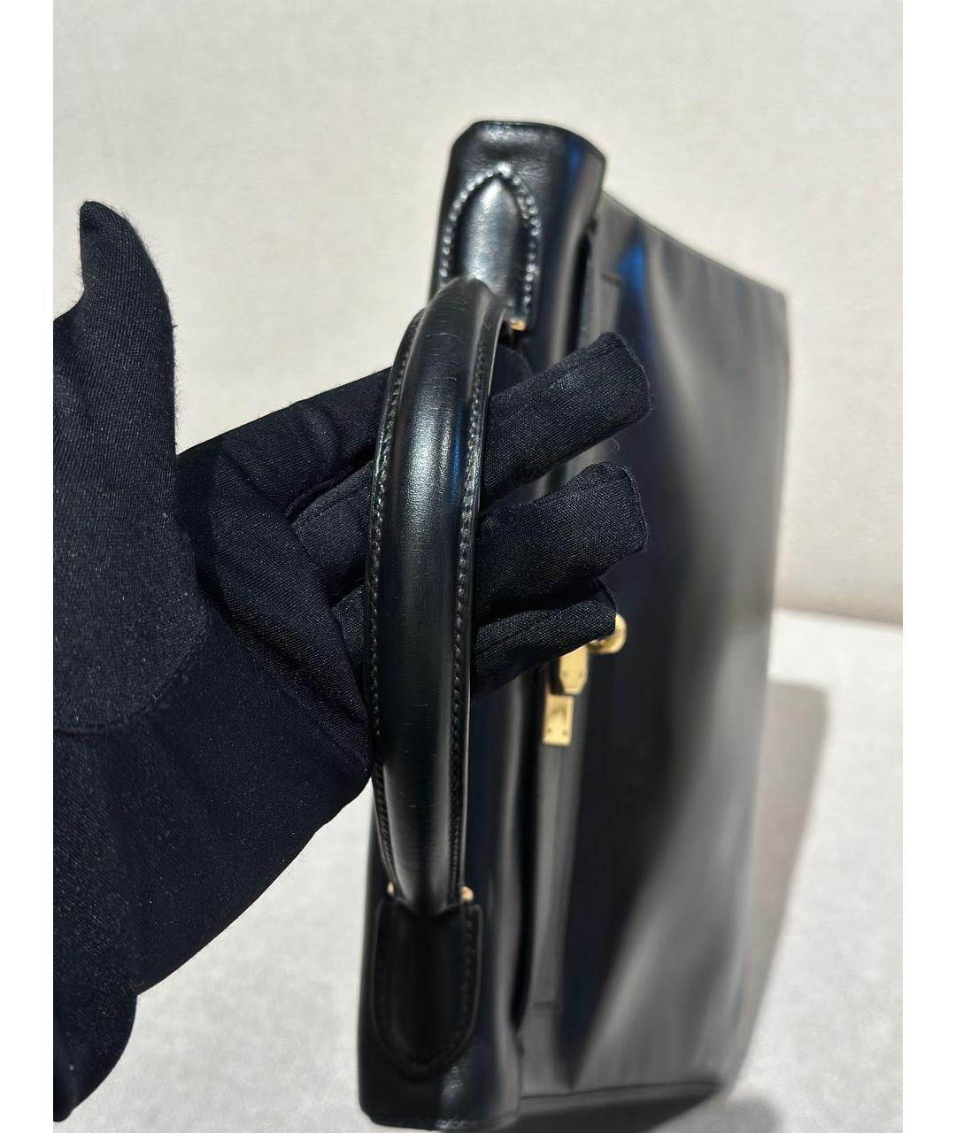 HERMES Черная кожаная сумка с короткими ручками, фото 5