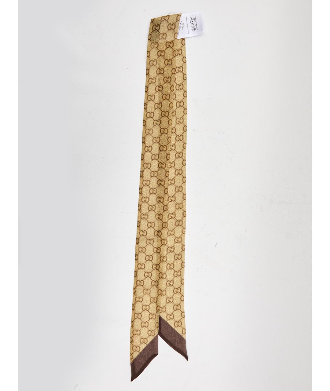 GUCCI Бежевый шелковый шарф, фото 3