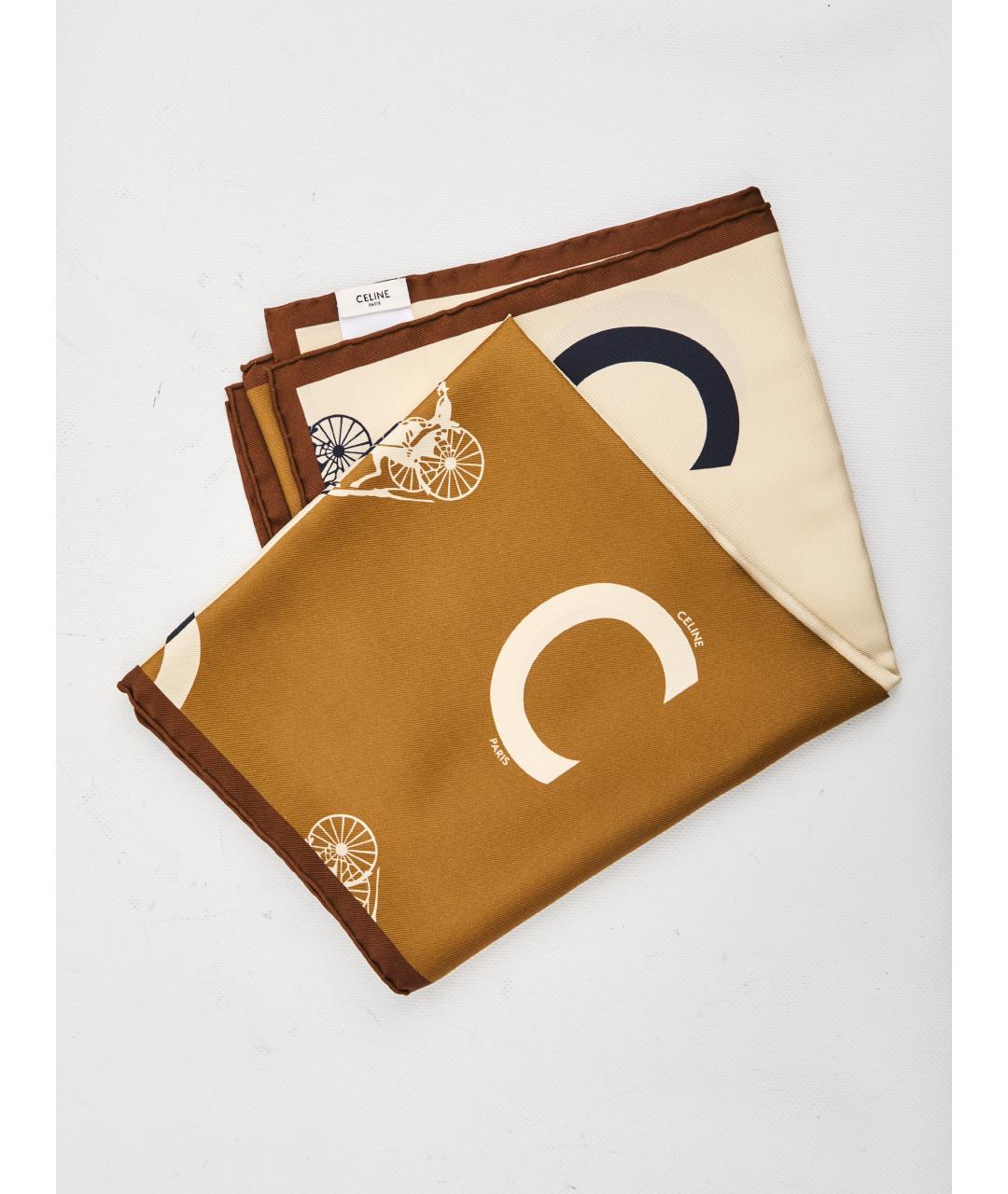 CELINE Бежевый шелковый шарф, фото 3