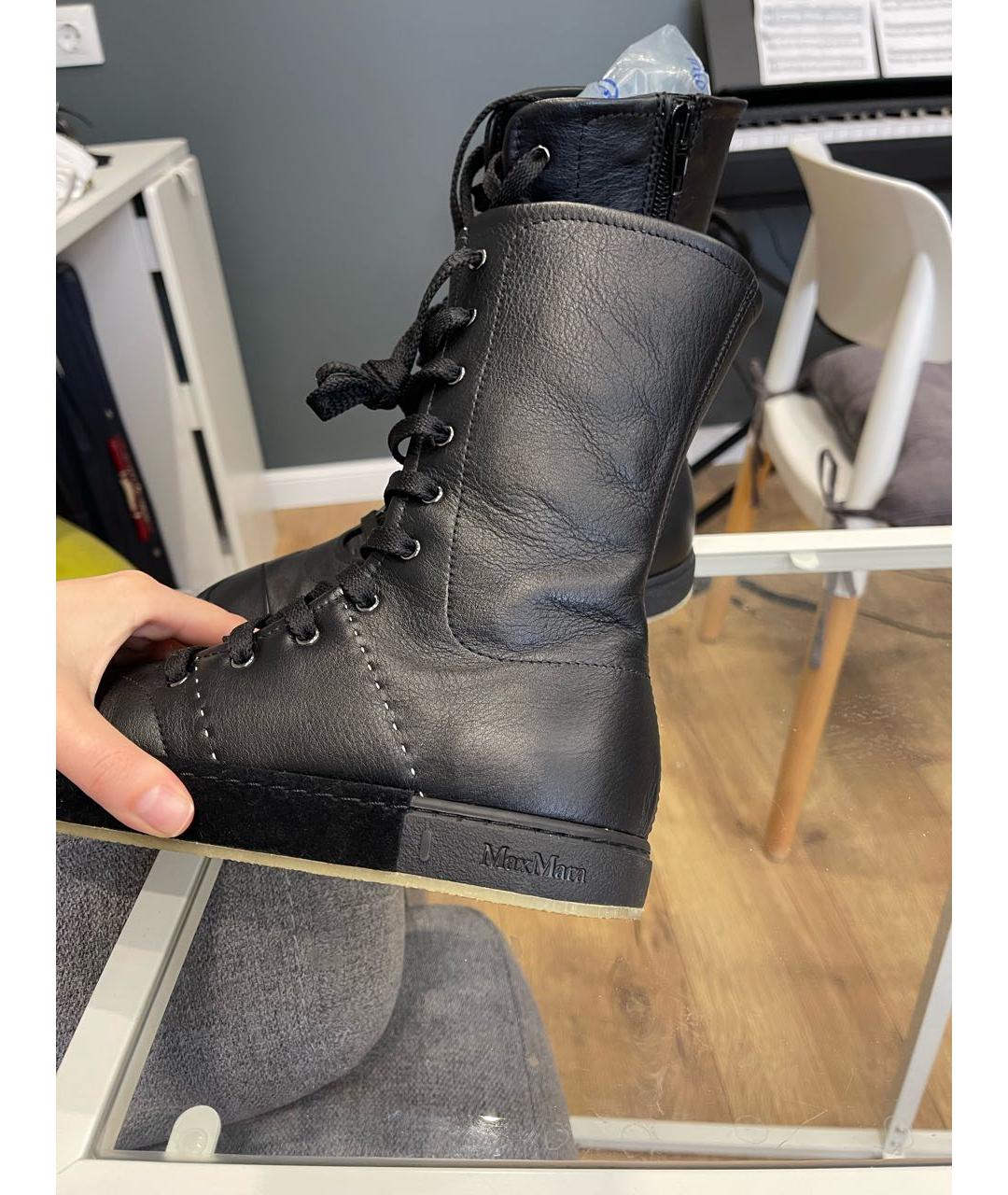 MAX MARA Черные кожаные ботинки, фото 6