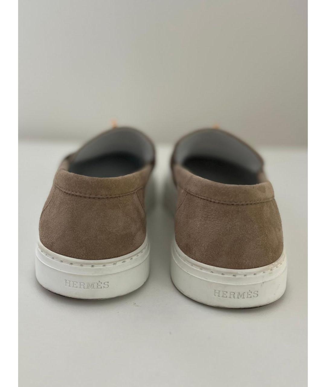 HERMES Бежевые замшевые лоферы, фото 7