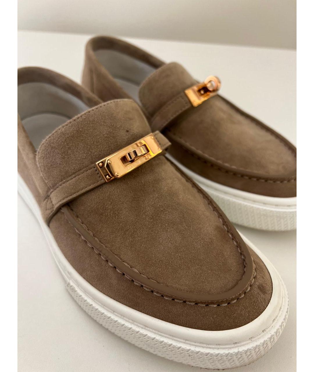 HERMES Бежевые замшевые лоферы, фото 6