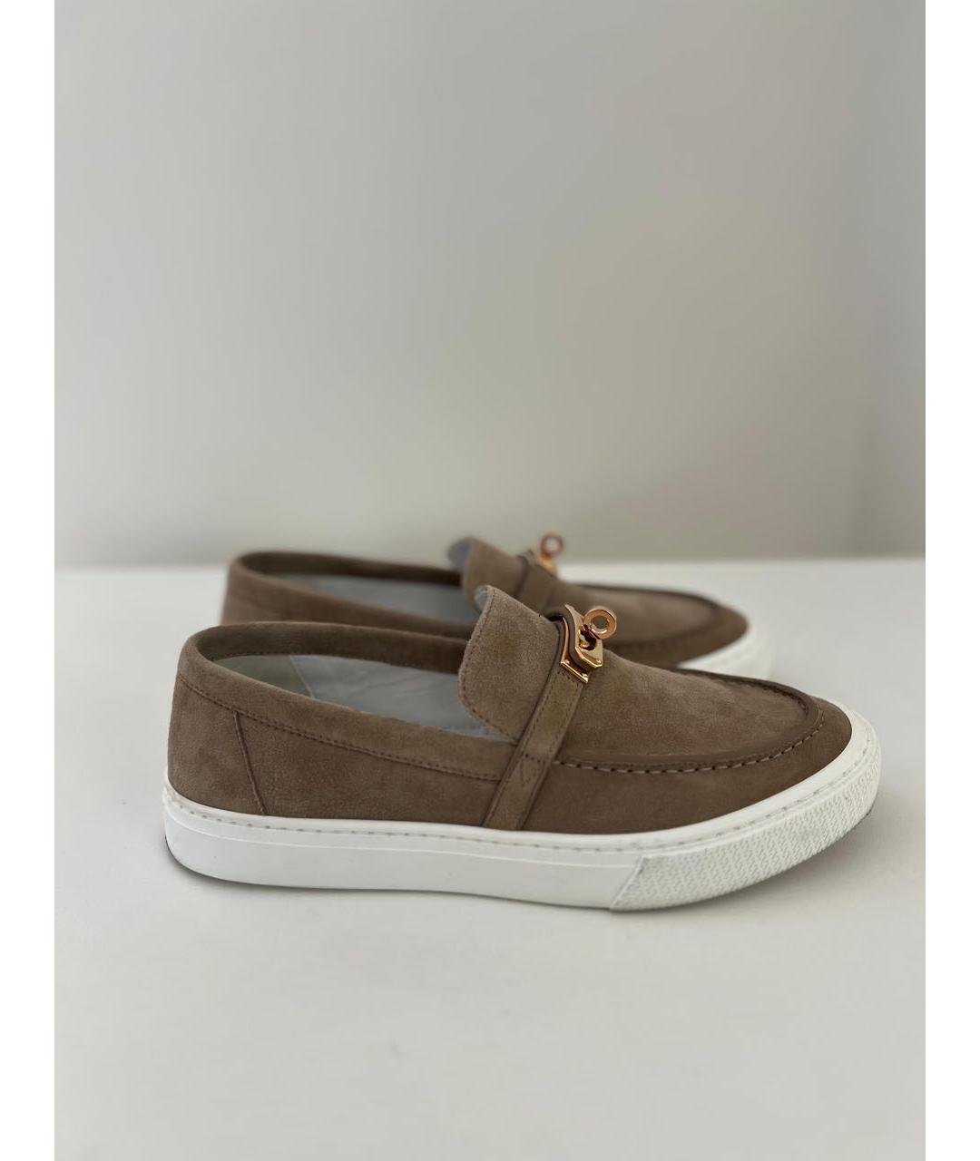 HERMES Бежевые замшевые лоферы, фото 8