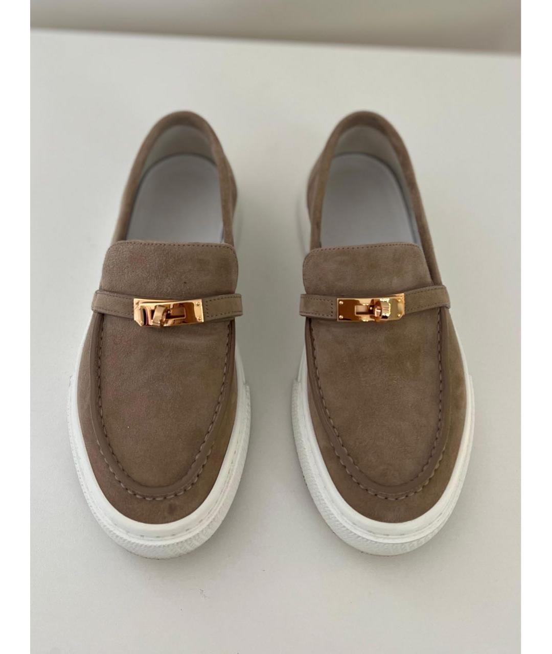 HERMES Бежевые замшевые лоферы, фото 2