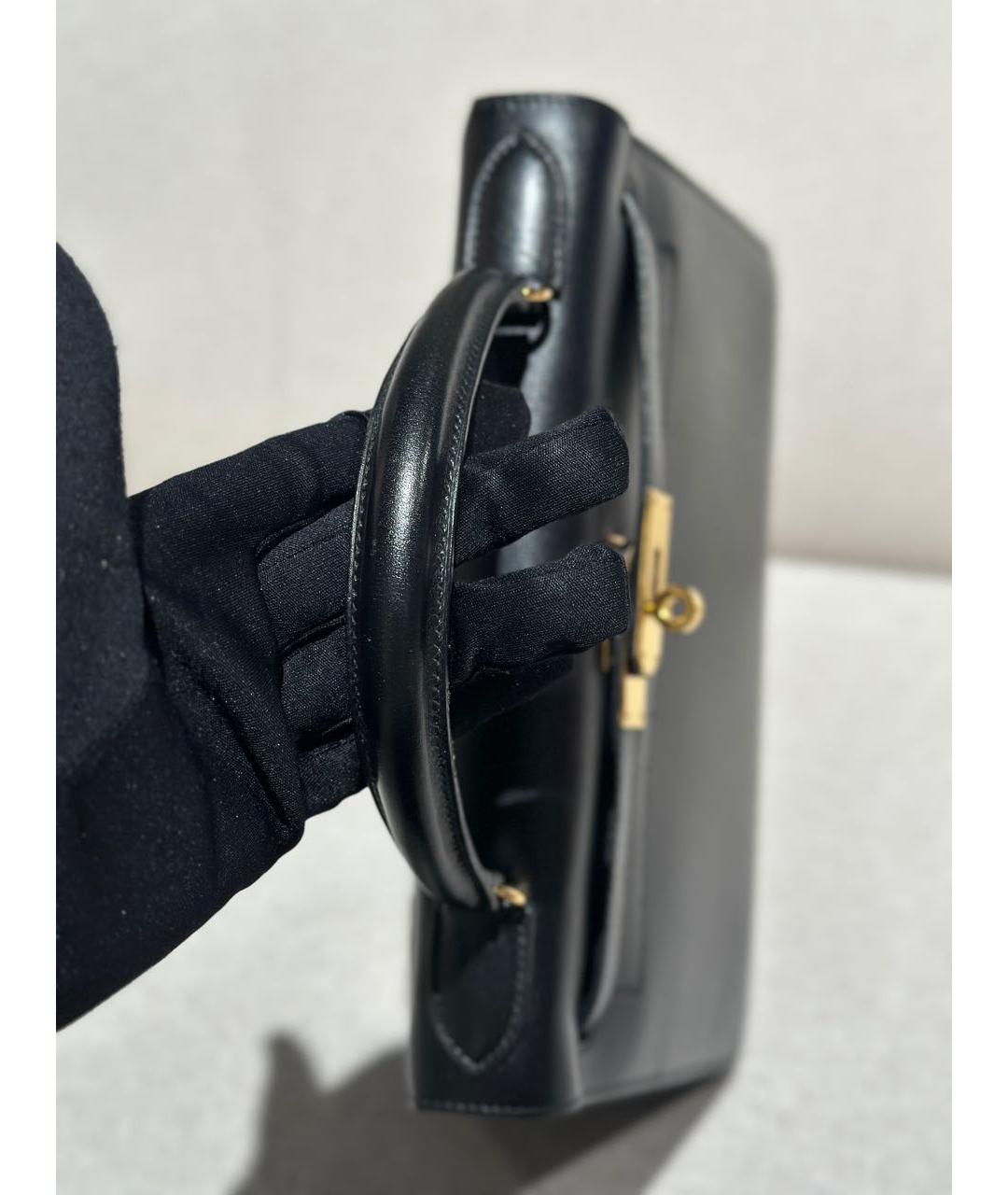 HERMES Черная кожаная сумка с короткими ручками, фото 5