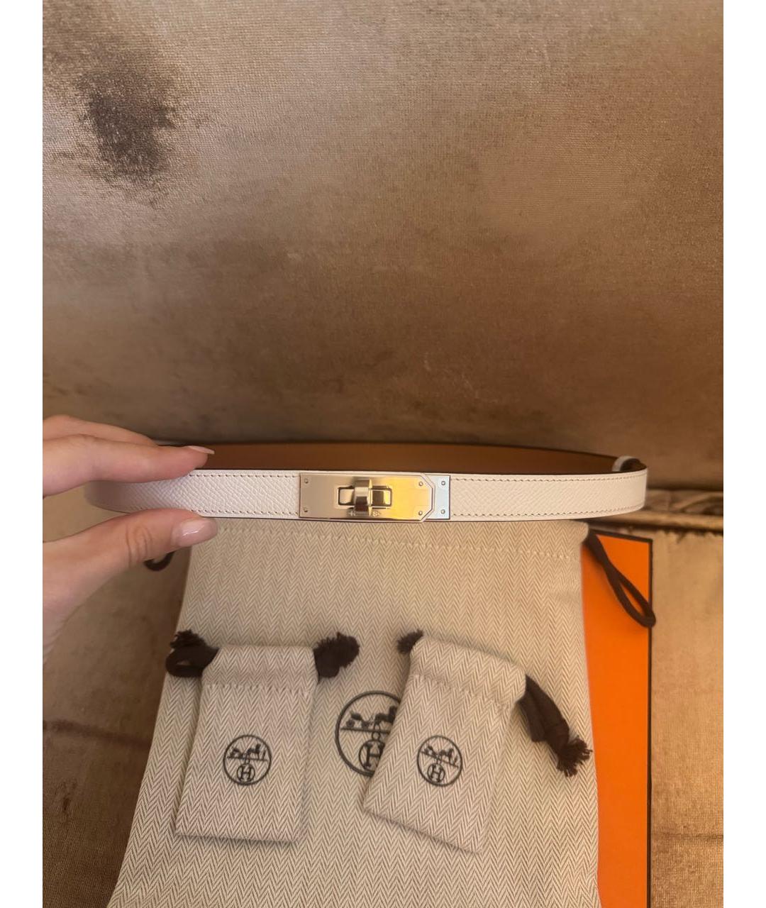 HERMES Белый кожаный ремень, фото 2