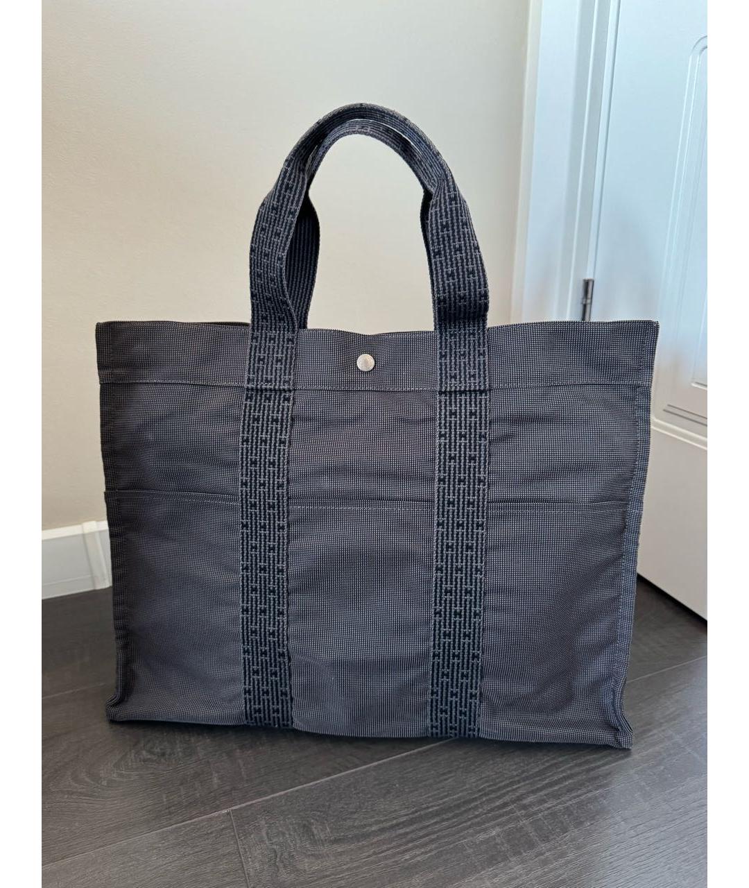 HERMES Антрацитовая тканевая сумка тоут, фото 9