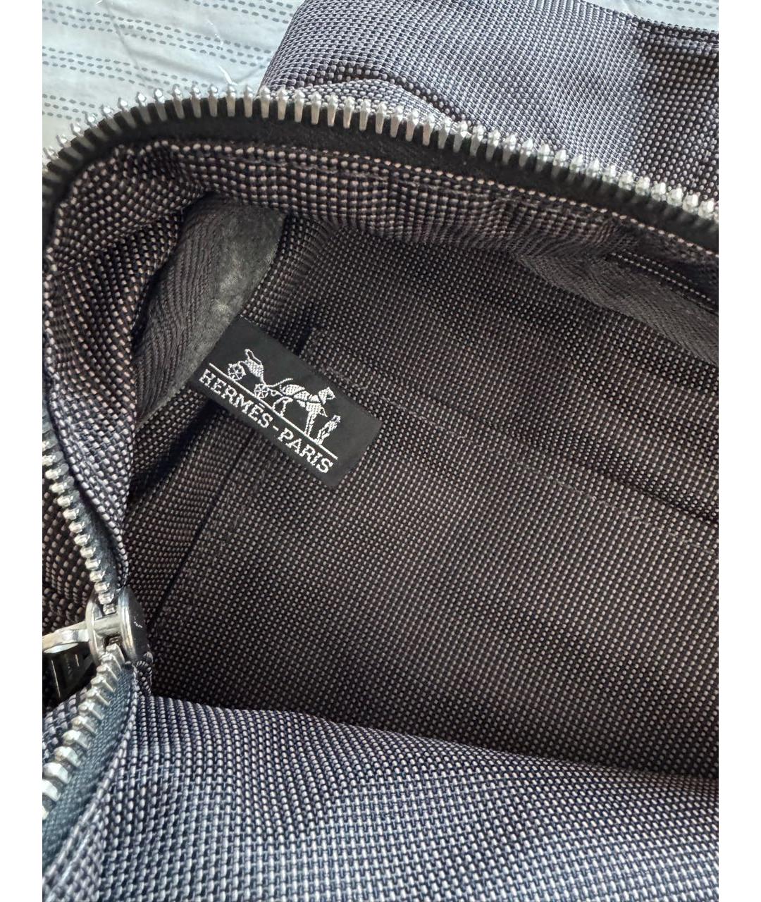 HERMES Антрацитовая тканевая сумка тоут, фото 5