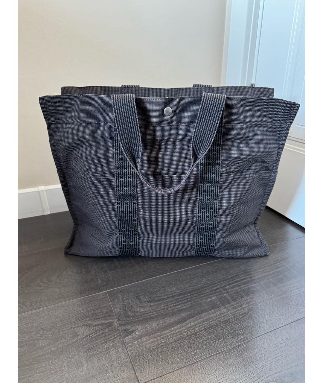 HERMES Антрацитовая тканевая сумка тоут, фото 3