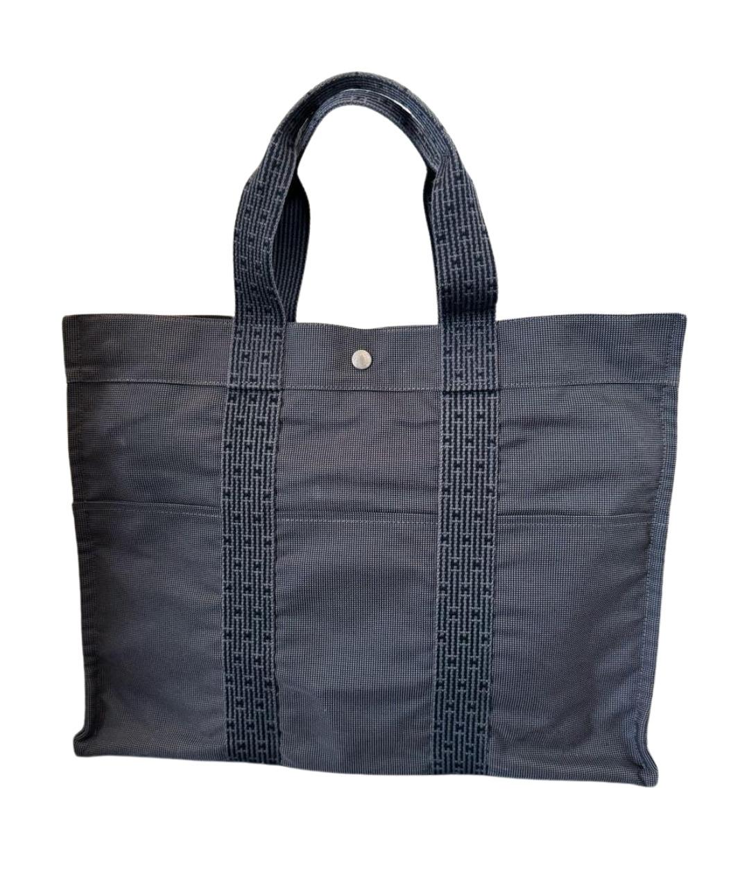 HERMES Антрацитовая тканевая сумка тоут, фото 1