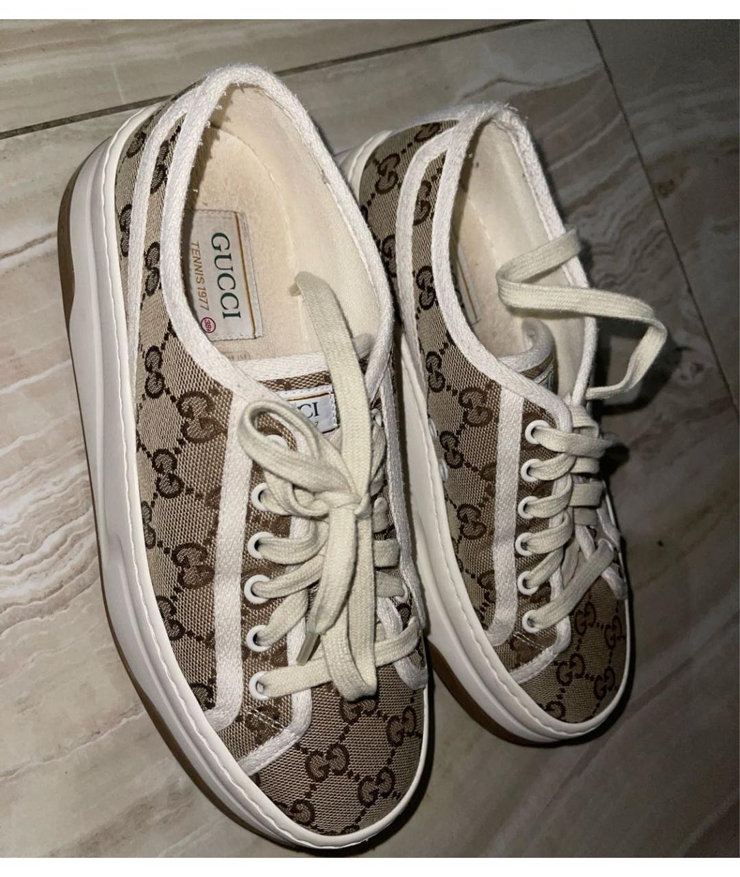 GUCCI Бежевые текстильные кроссовки, фото 5