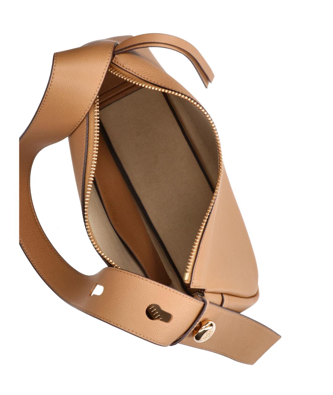 TORY BURCH Бежевая кожаная сумка с короткими ручками, фото 4