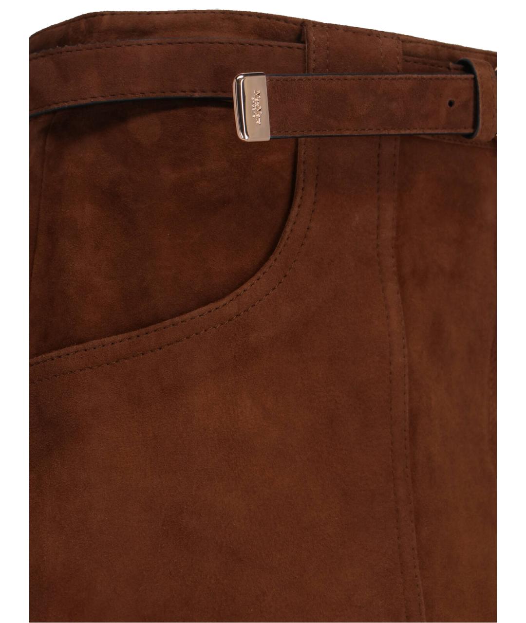 MAX MARA Коричневая кожаная юбка миди, фото 4