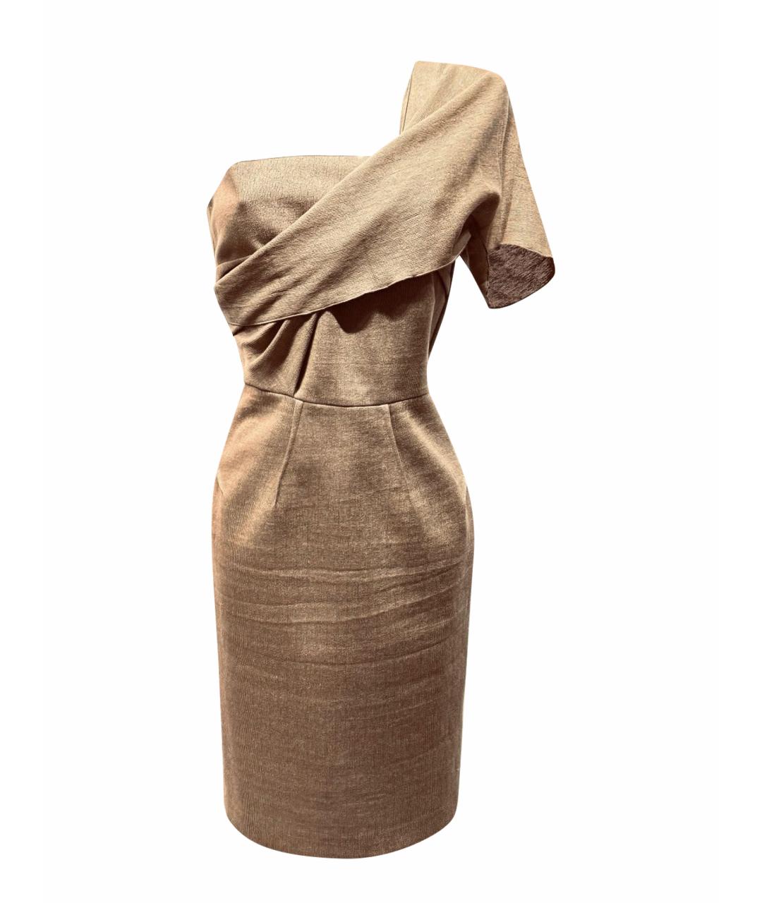 ROLAND MOURET Бежевое хлопковое коктейльное платье, фото 1