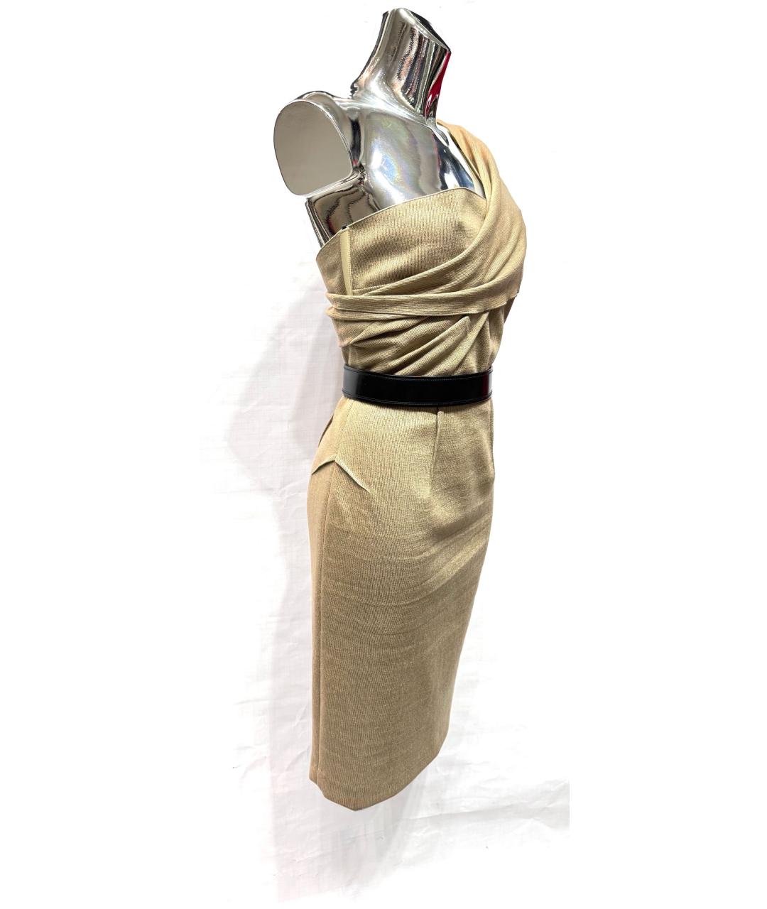 ROLAND MOURET Бежевое хлопковое коктейльное платье, фото 4