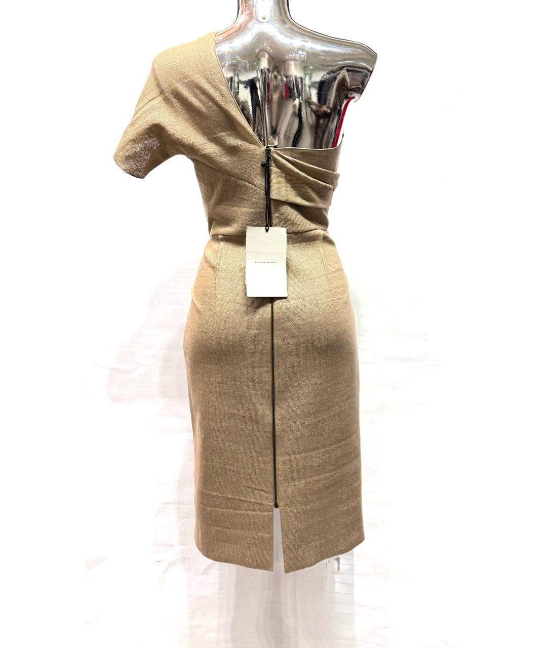 ROLAND MOURET Бежевое хлопковое коктейльное платье, фото 2