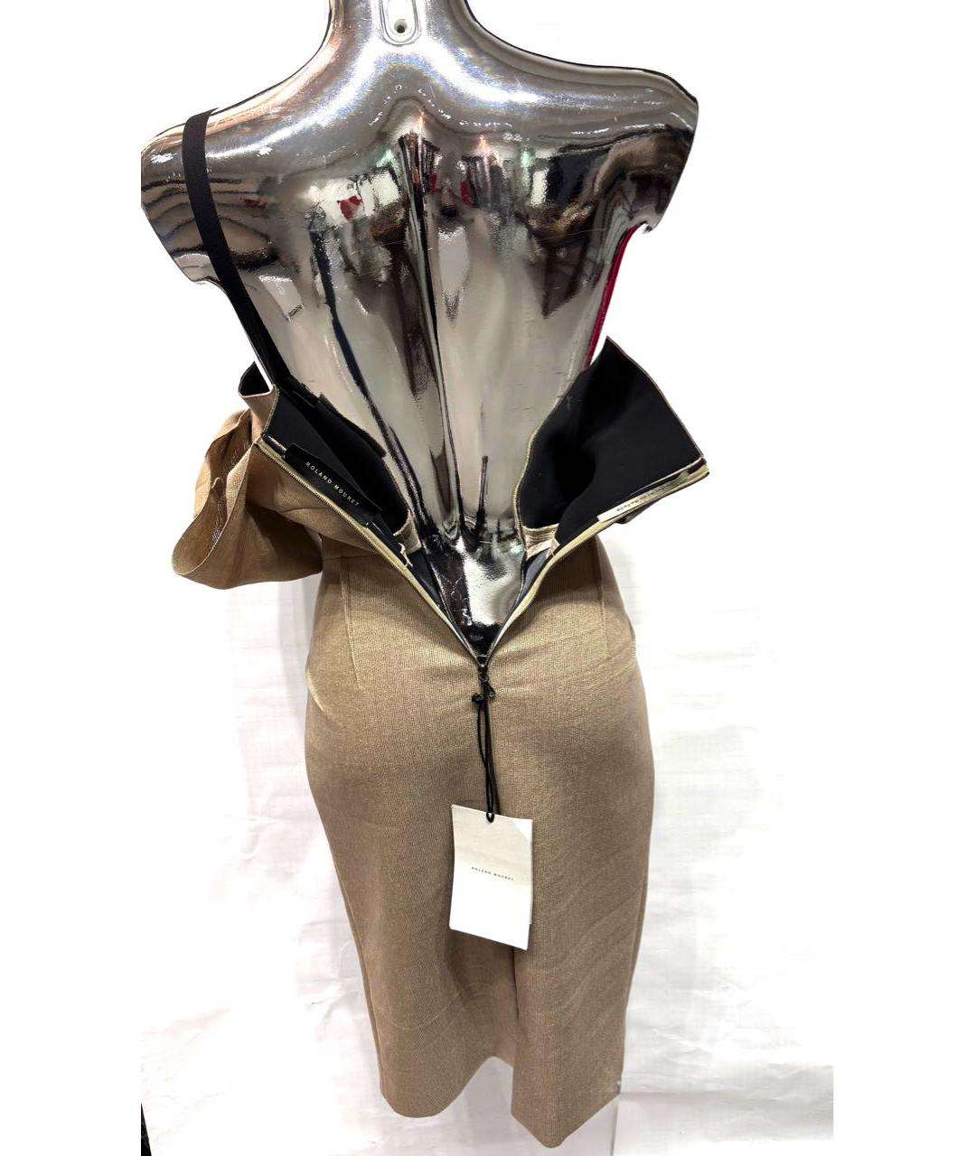 ROLAND MOURET Бежевое хлопковое коктейльное платье, фото 3