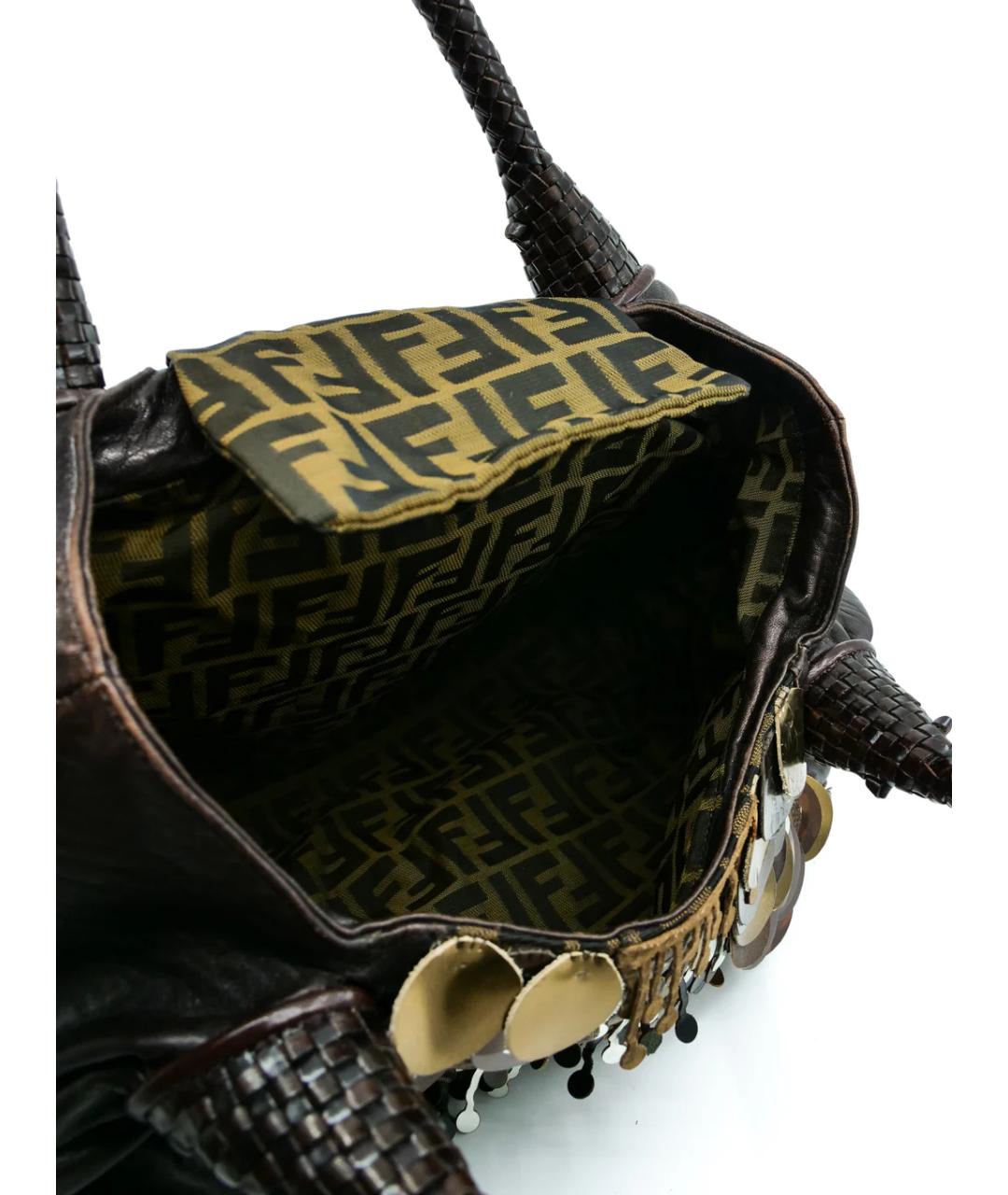 FENDI Коричневая кожаная сумка с короткими ручками, фото 7