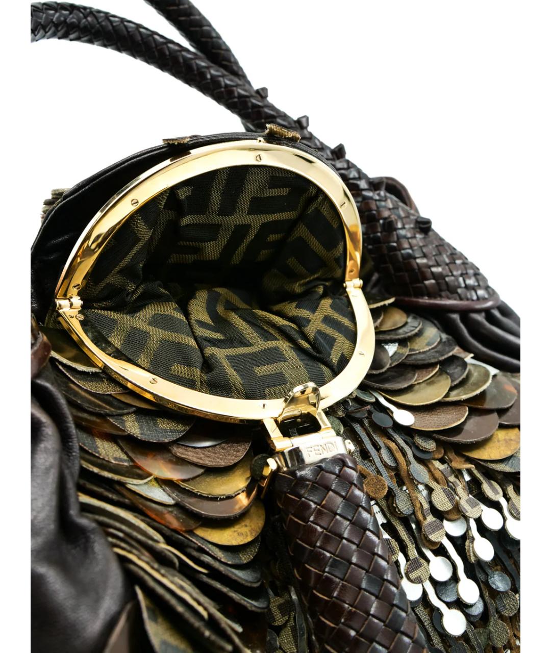 FENDI Коричневая кожаная сумка с короткими ручками, фото 6